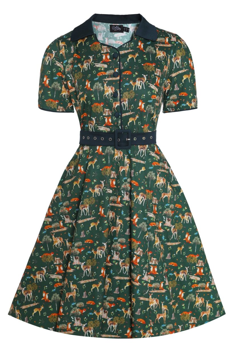 Penelope Dark Green Woodland Shirt Dress  Shop now at Kitty Darling
