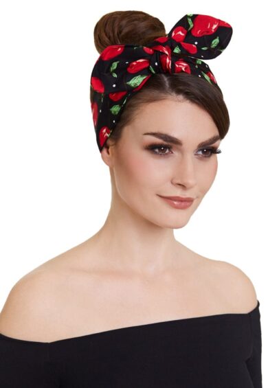 Rockabilly Tie Headband Cherry Pattern in Black – Headbands | Kitty Darling