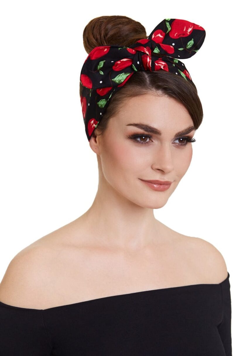 Rockabilly Tie Headband Cherry Pattern in Black  Shop now at Kitty Darling