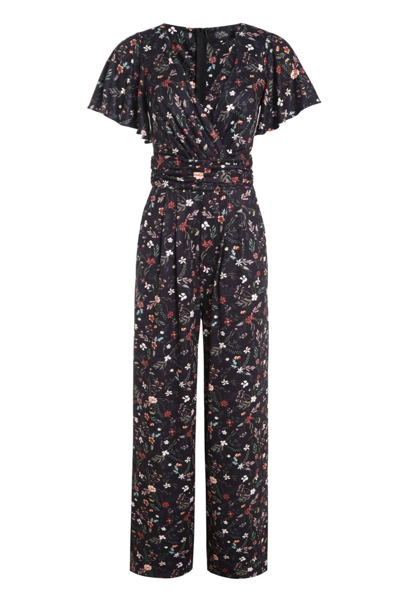 Esther Black Meadow Butterfly Sleeved Jumpsuit  Shop now at Kitty Darling