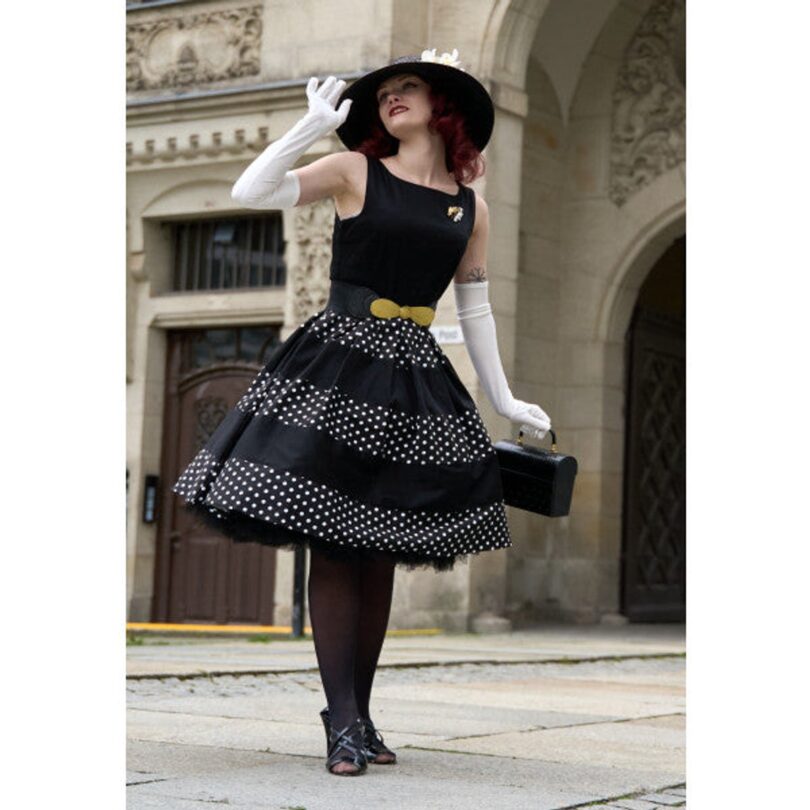 Anna Adorable Striped 50s Inspired Swing Dress in Black  Shop now at Kitty Darling