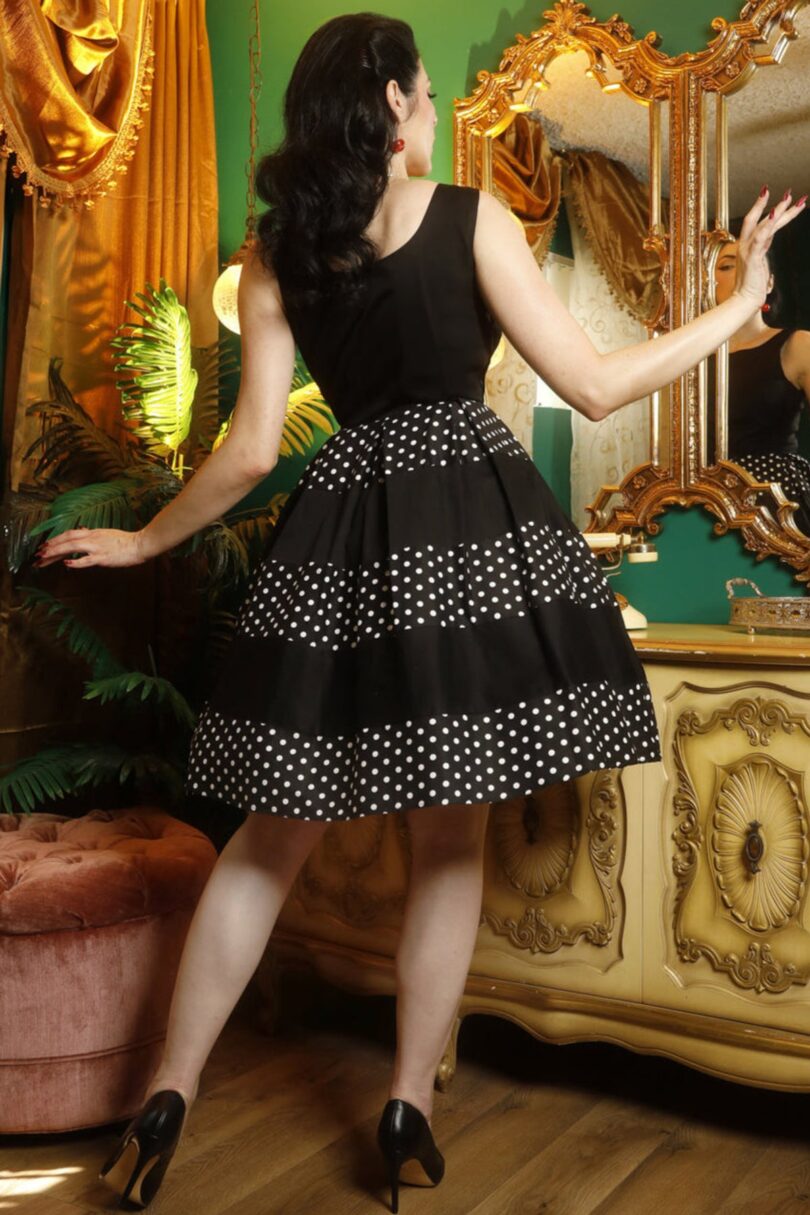 Anna Adorable Striped 50s Inspired Swing Dress in Black  Shop now at Kitty Darling