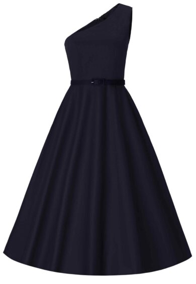 Susan Navy One-Shoulder Vintage Dress – Dresses | Kitty Darling