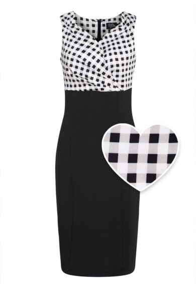 Cheryl Fitted Glam Vintage Black & White Gingham Dress – Dresses | Kitty Darling