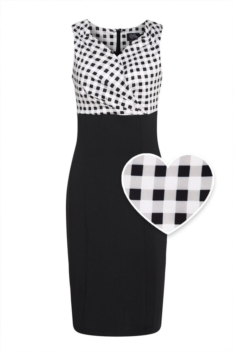 Cheryl Fitted Glam Vintage Black & White Gingham Dress  Shop now at Kitty Darling