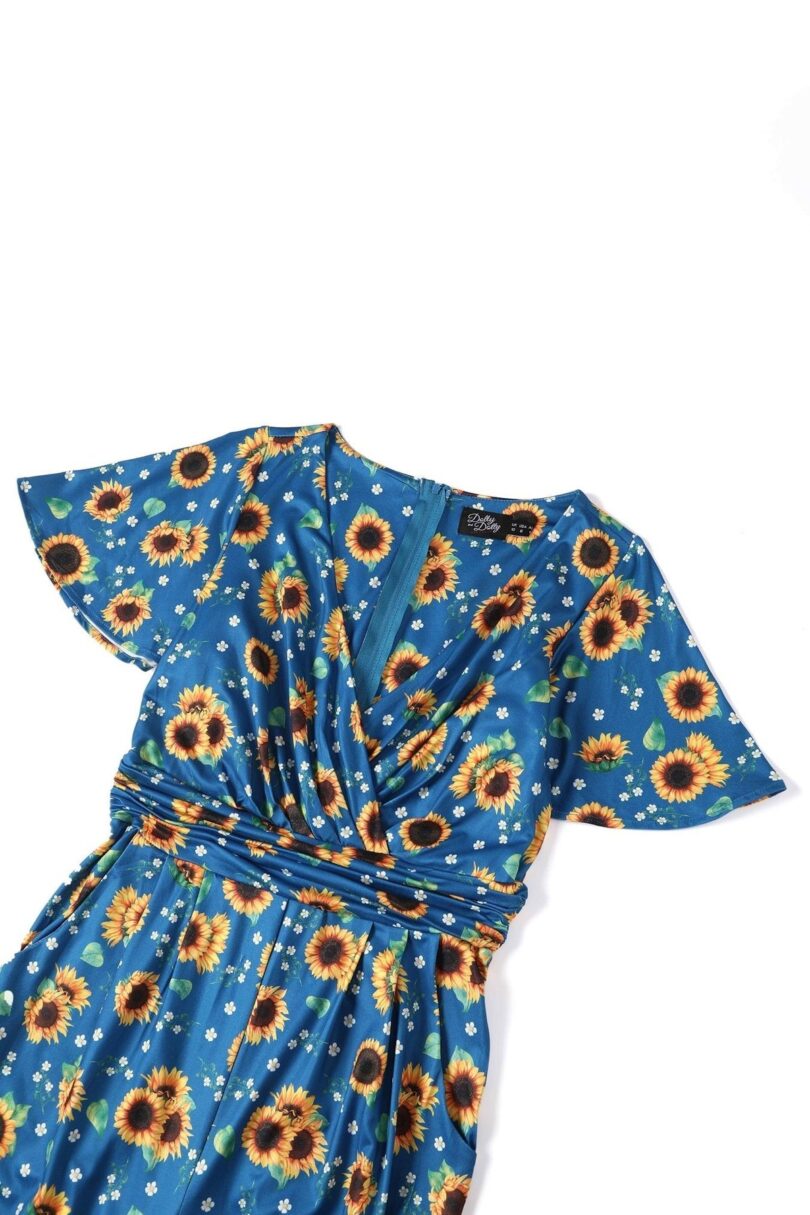 Esther Blue Sunflower Jumpsuit  Shop now at Kitty Darling