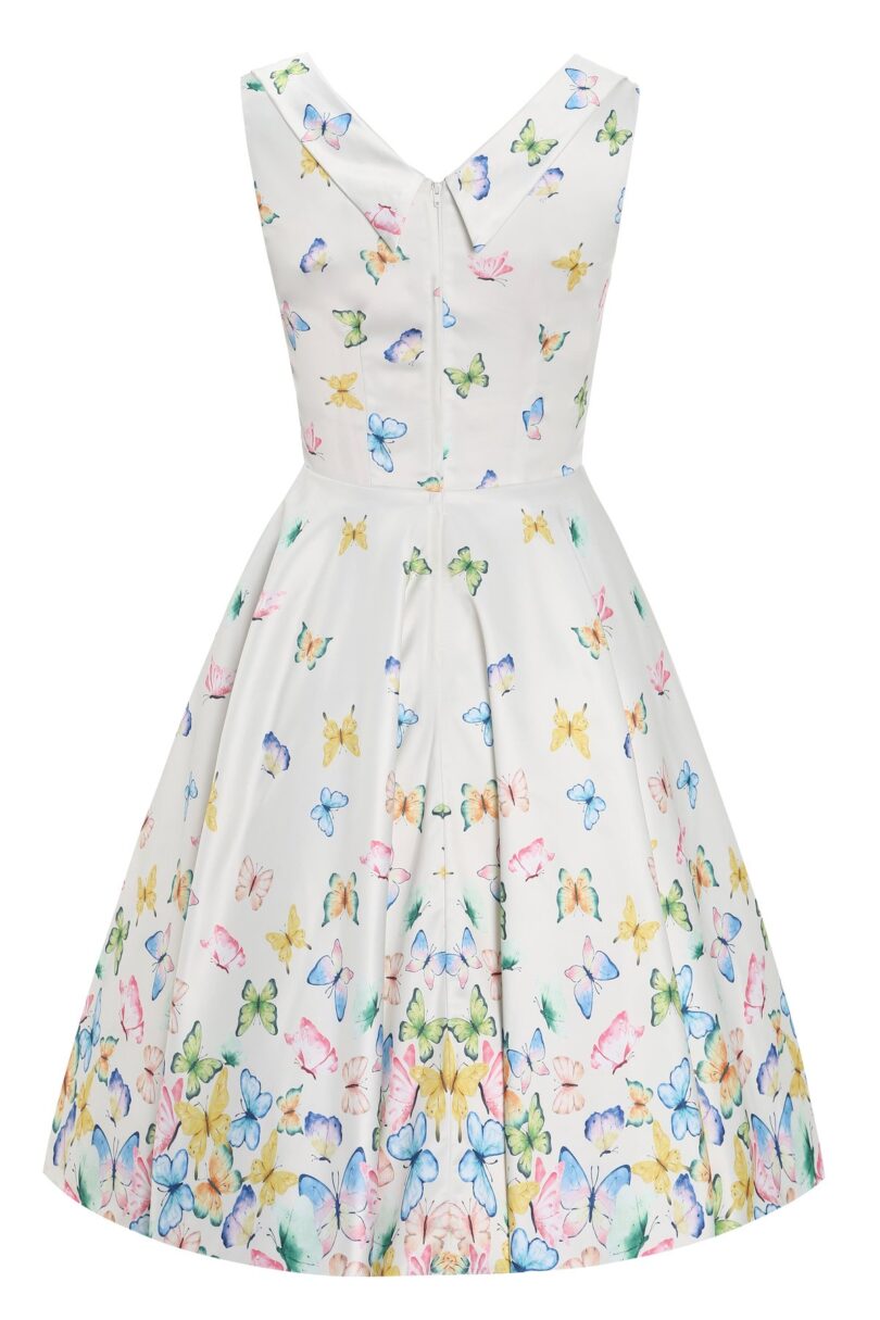 Grace Vintage Style Jive Dress In White Butterfly Print  Shop now at Kitty Darling