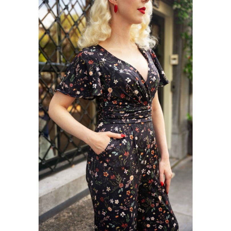 Esther Black Meadow Butterfly Sleeved Jumpsuit  Shop now at Kitty Darling