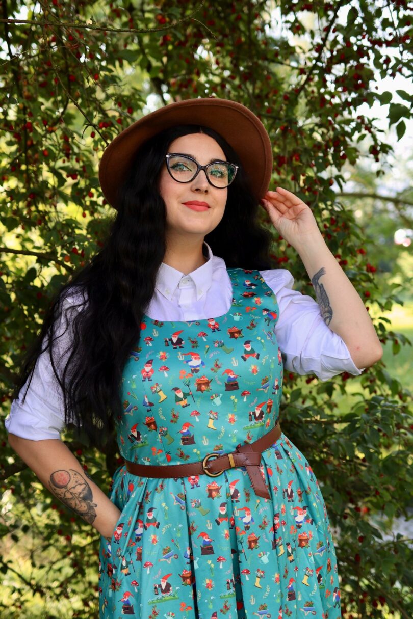 Amanda Scoop Neck Swing Dress in Dark Green Garden Print  Shop now at Kitty Darling