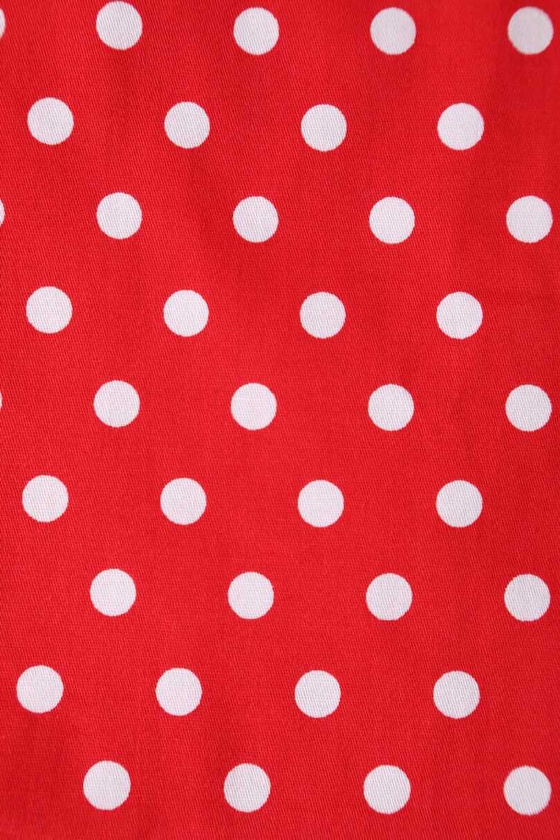 May V-neck 50s Style Swing Dress in Red Polka  Shop now at Kitty Darling
