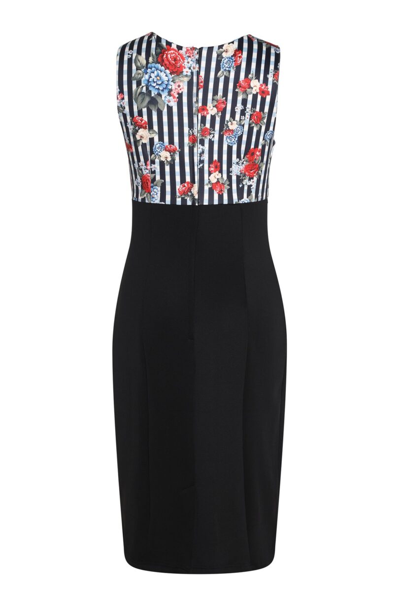 Cheryl Fitted Glam Vintage Striped Floral Print & Black Skirt  Shop now at Kitty Darling