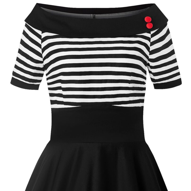 Darlene Mariner Striped Top Retro Swing Dress in Black/White  Shop now at Kitty Darling