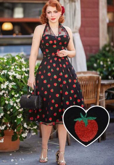Dorothea Black Strawberry Mesh Dress – Dresses | Kitty Darling