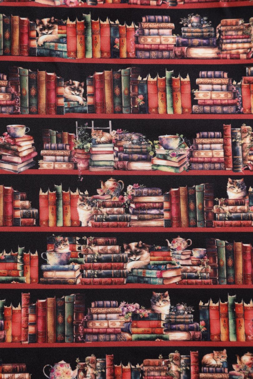 Amanda Vintage Inspired Library Book & Cat Print Swing Dress  Shop now at Kitty Darling