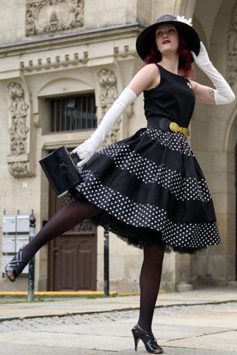 Anna Adorable Striped 50s Inspired Swing Dress in Black  Shop now at Kitty Darling