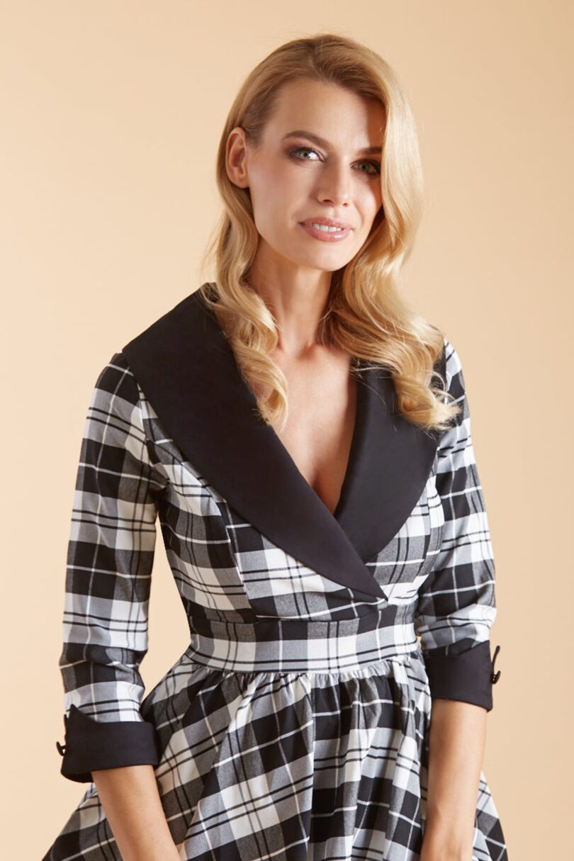 Tiffany 50's Black Tartan Coat Dress  Shop now at Kitty Darling