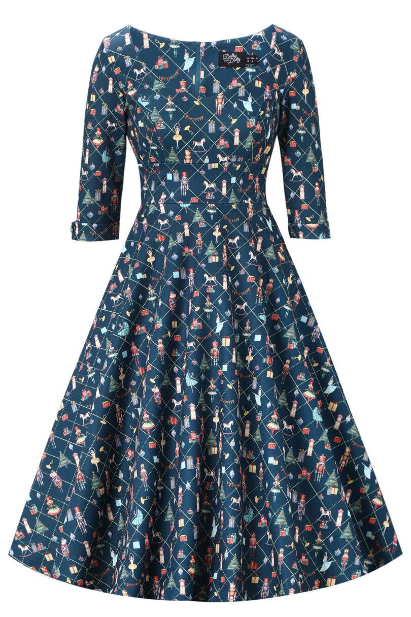 Scarlette Dark Blue Nutcracker Midi Dress  Shop now at Kitty Darling