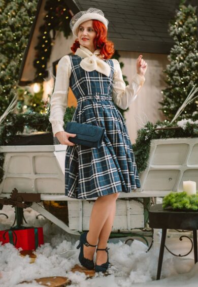 Annie Retro Check Swing Dress in Navy Blue – Dresses | Kitty Darling