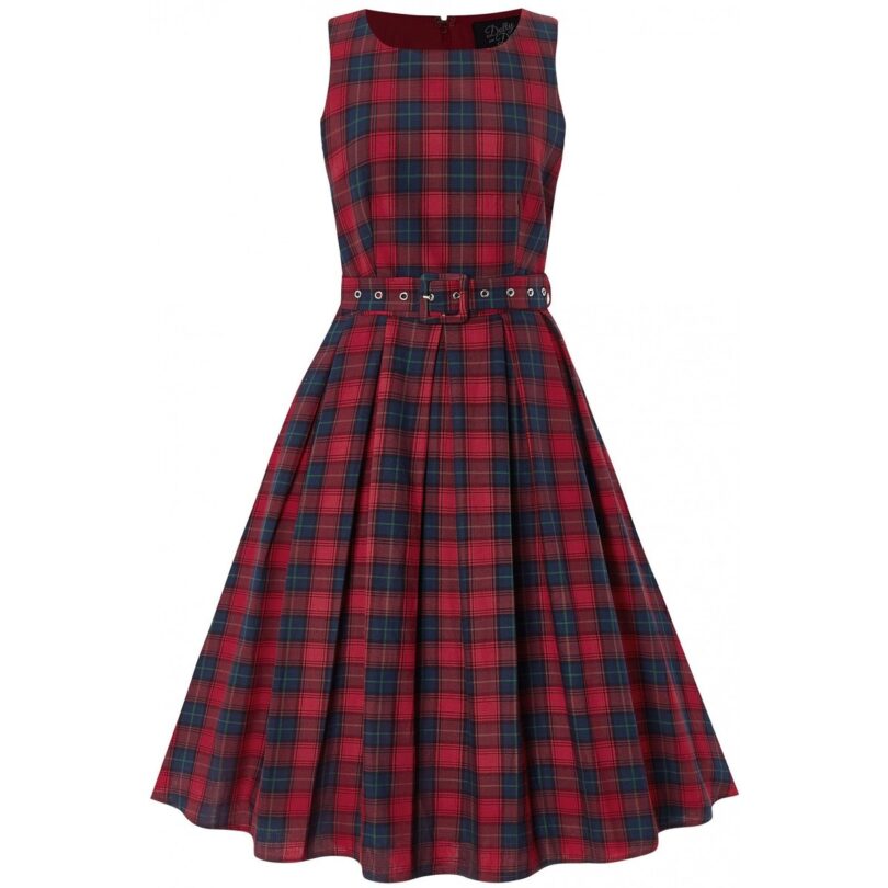 Annie Retro Check Swing Dress in Red/Blue  Shop now at Kitty Darling