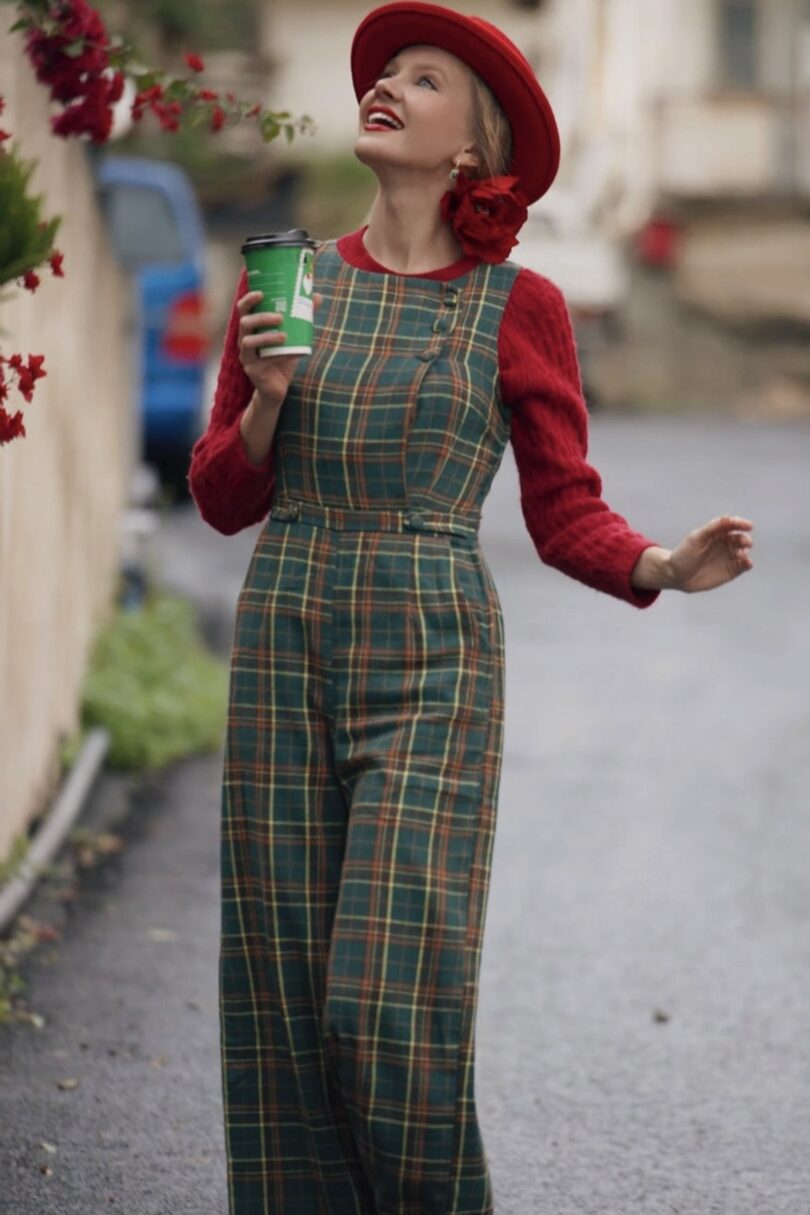 Sylvia Green Tartan Jumpsuit  Shop now at Kitty Darling