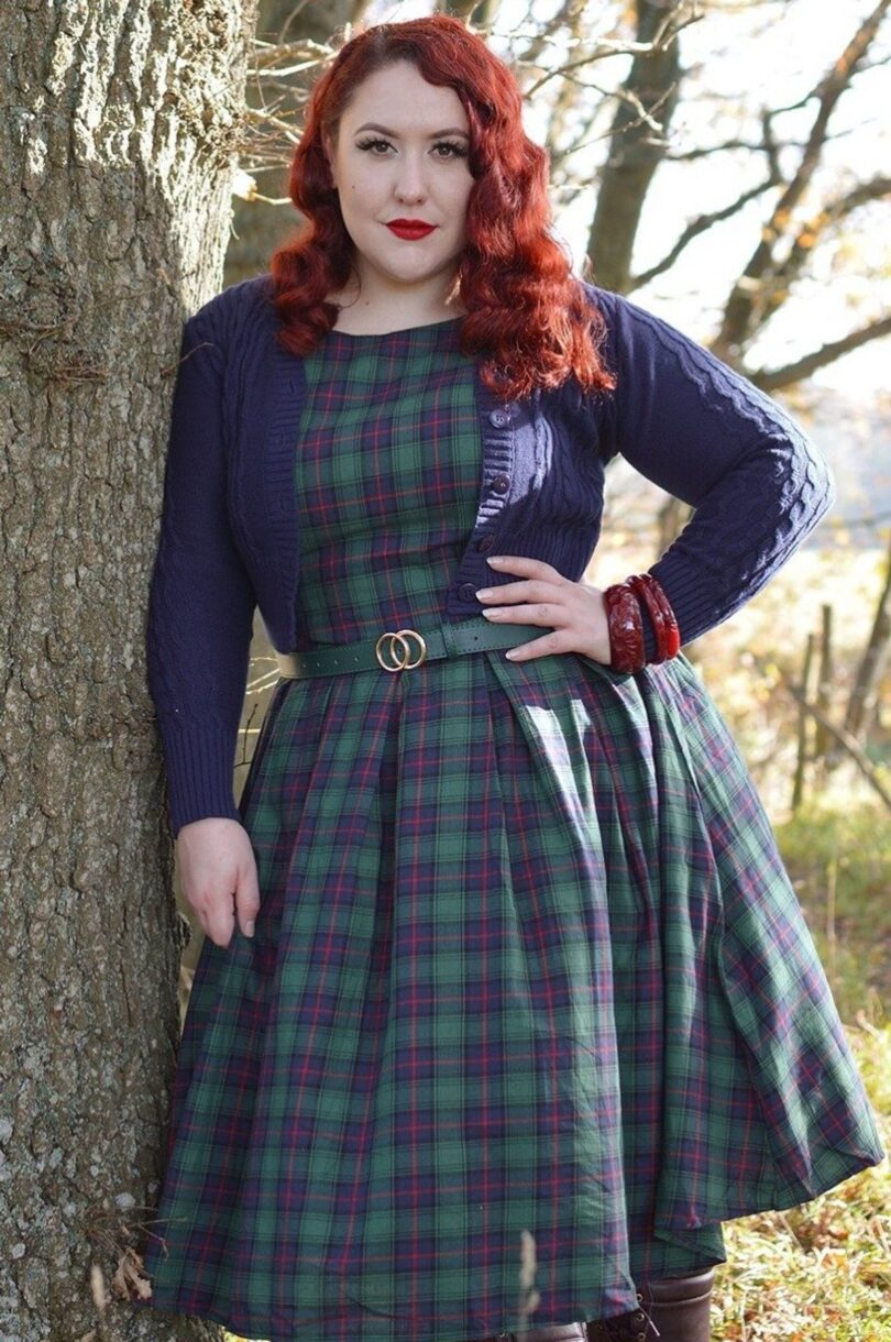 Annie Retro Check Swing Dress in Dark Green  Shop now at Kitty Darling