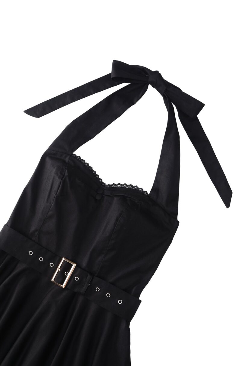 Daisy Vintage Charm Black Halter Dress with Belt  Shop now at Kitty Darling