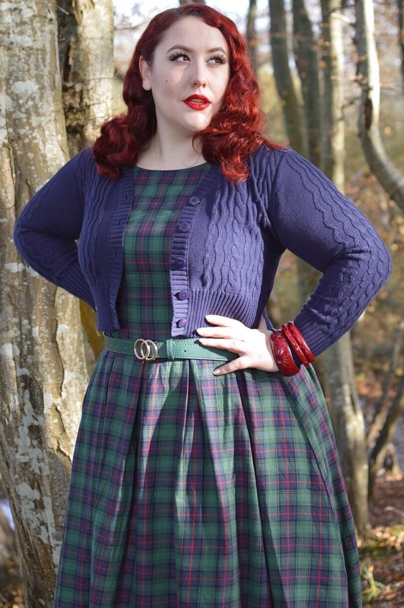 Annie Retro Check Swing Dress in Dark Green  Shop now at Kitty Darling