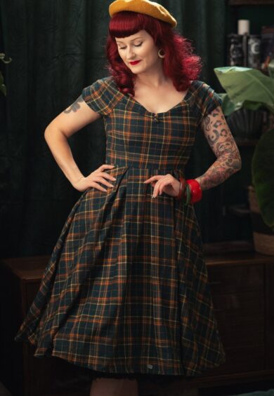 Lily Off Shoulder Green Tartan Check Circle Dress – Dresses | Kitty Darling