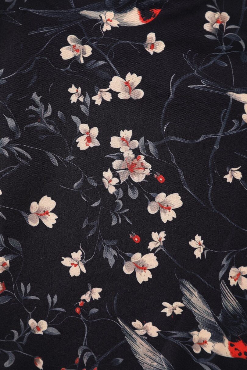 Lily Black Off Shoulder Swallow Print Dress  Shop now at Kitty Darling