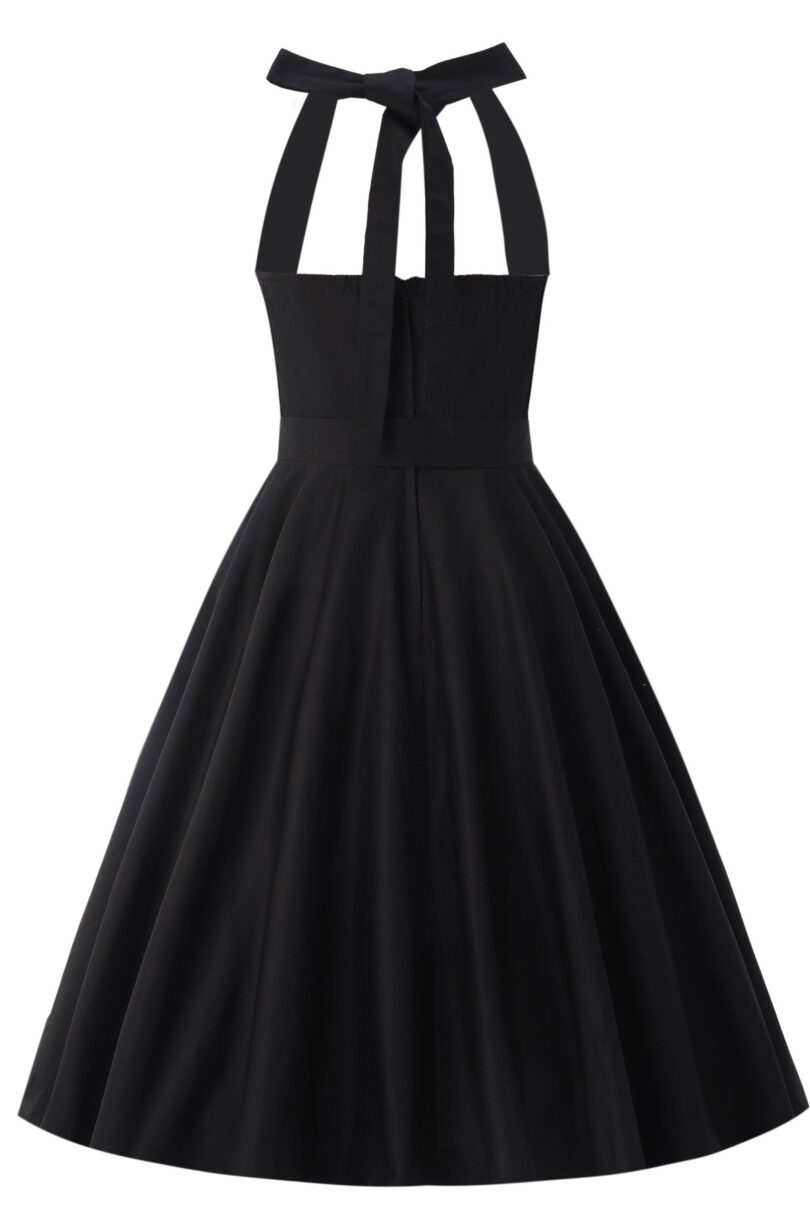 Daisy Vintage Charm Black Halter Dress with Belt  Shop now at Kitty Darling
