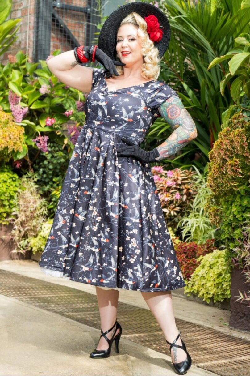 Lily Black Off Shoulder Swallow Print Dress  Shop now at Kitty Darling