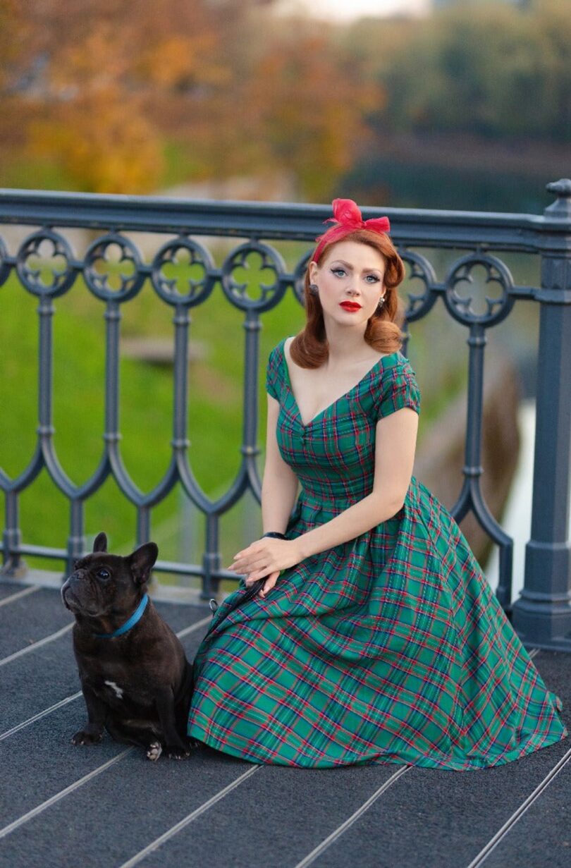 Lily Green Tartan Off Shoulder Swing Dress  Shop now at Kitty Darling