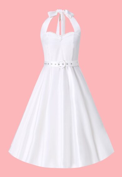 Daisy White Satin Halter Dress – Dresses | Kitty Darling