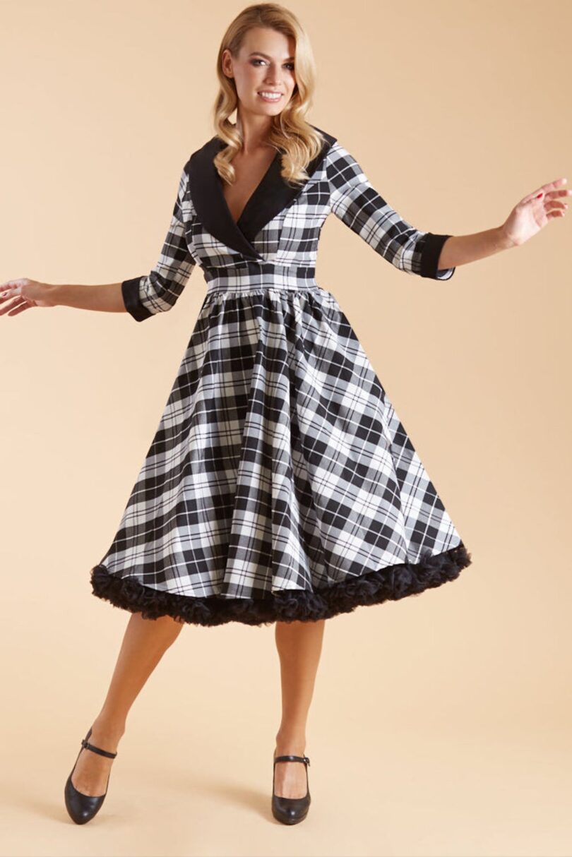 Tiffany 50's Black Tartan Coat Dress  Shop now at Kitty Darling