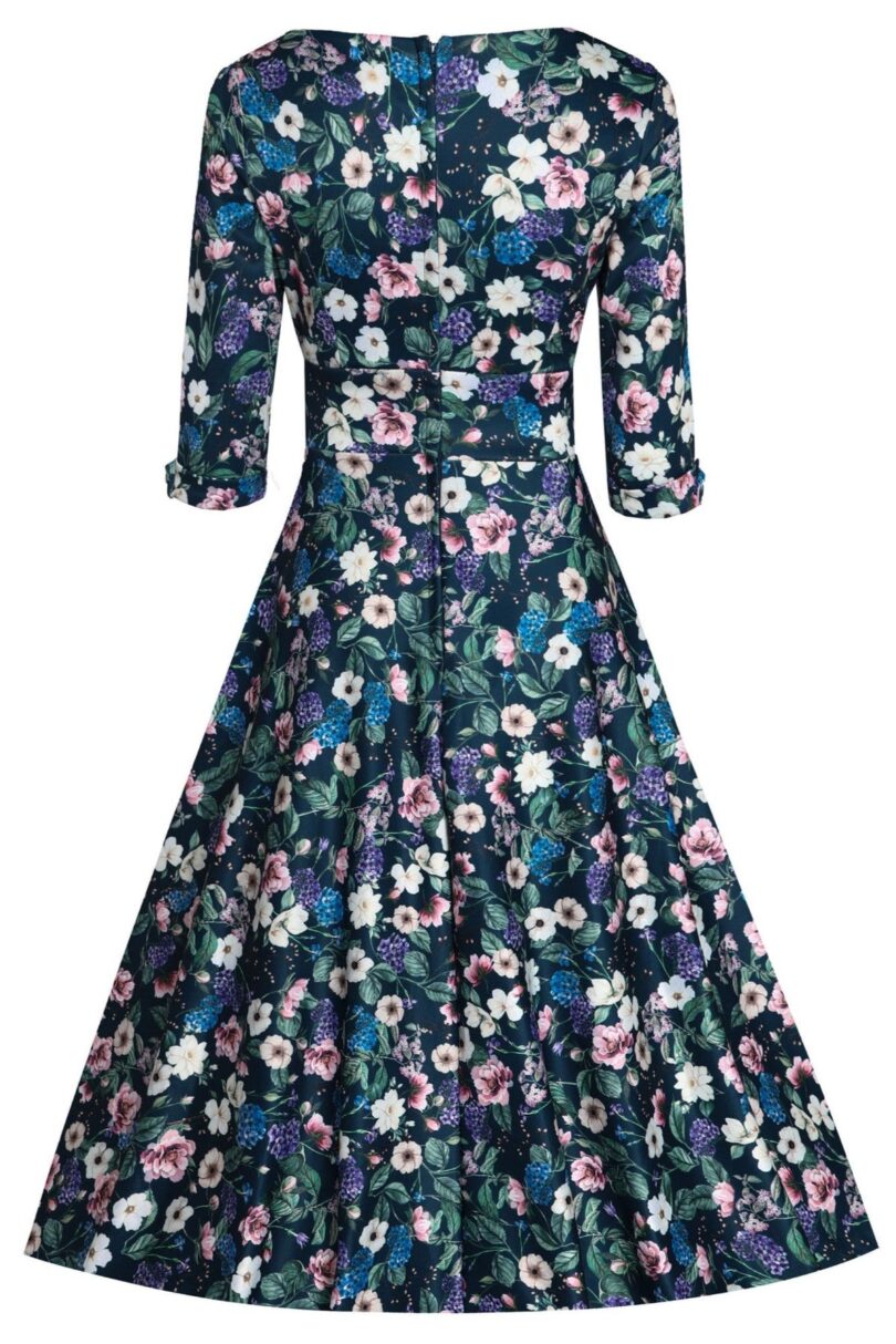 Scarlette Long Sleeves Stretchy Dress in Navy Blue Floral Print  Shop now at Kitty Darling
