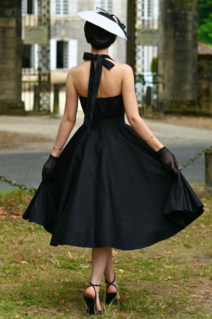 Daisy Vintage Charm Black Halter Dress with Belt  Shop now at Kitty Darling
