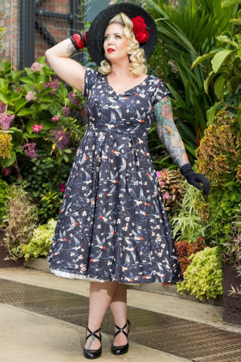 Lily Black Off Shoulder Swallow Print Dress  Shop now at Kitty Darling