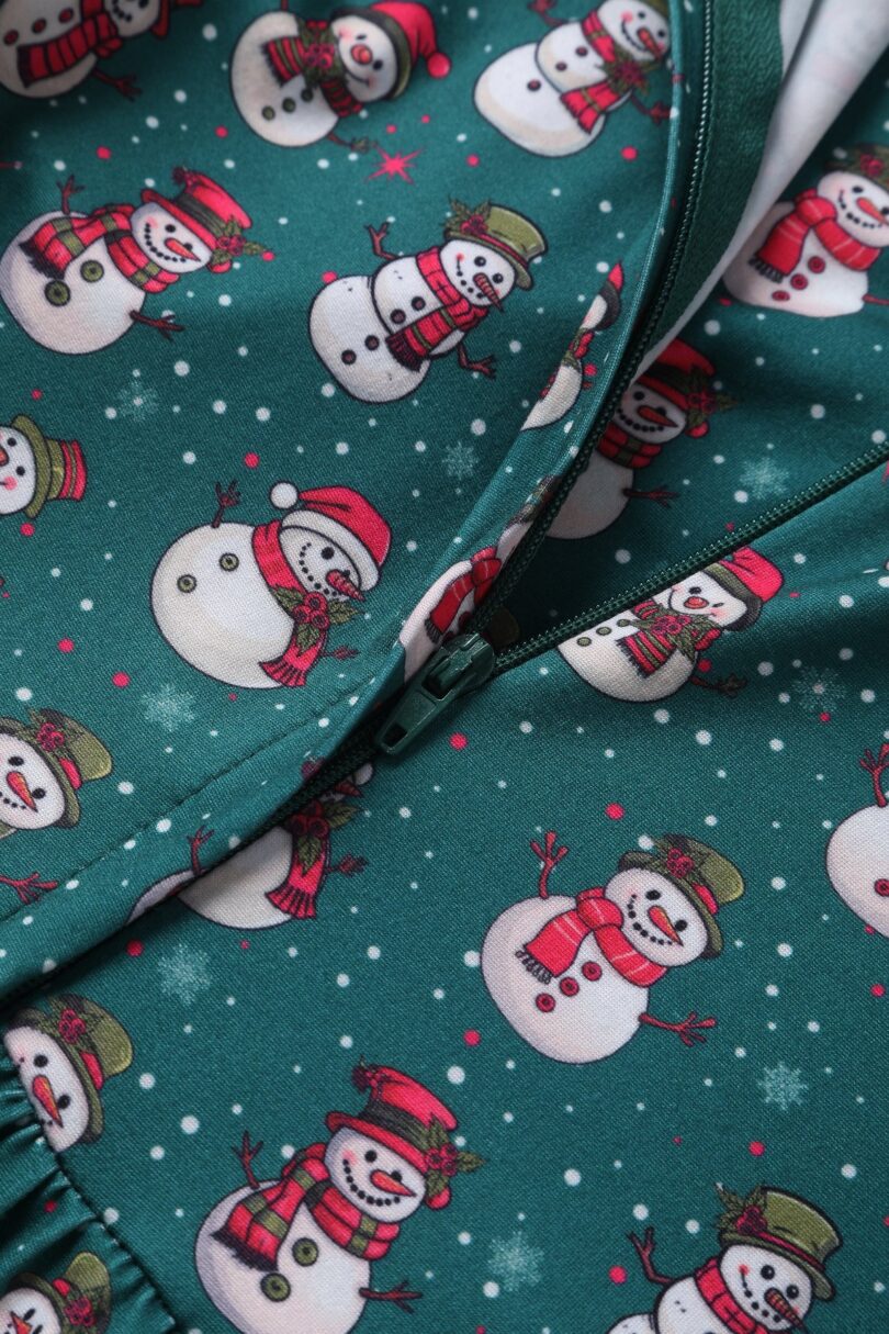 Billie Dark Green V-neckline Snowman Print Long-Sleeved Dress  Shop now at Kitty Darling