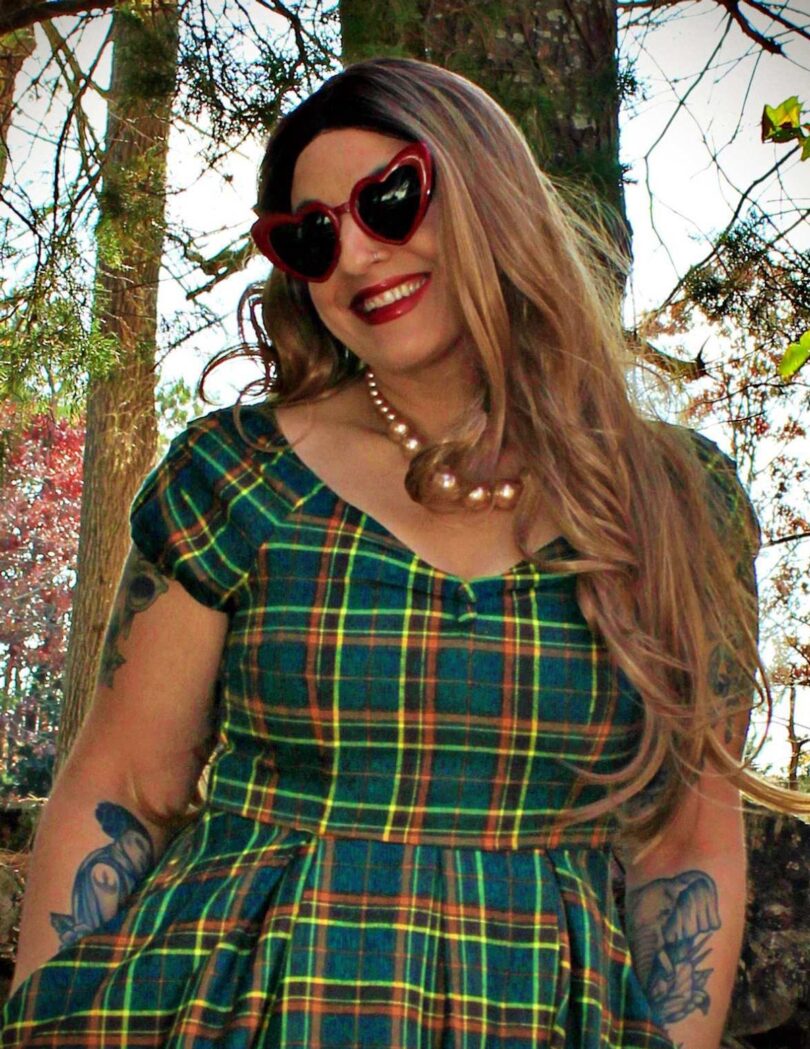 Lily Off Shoulder Green Tartan Check Circle Dress  Shop now at Kitty Darling