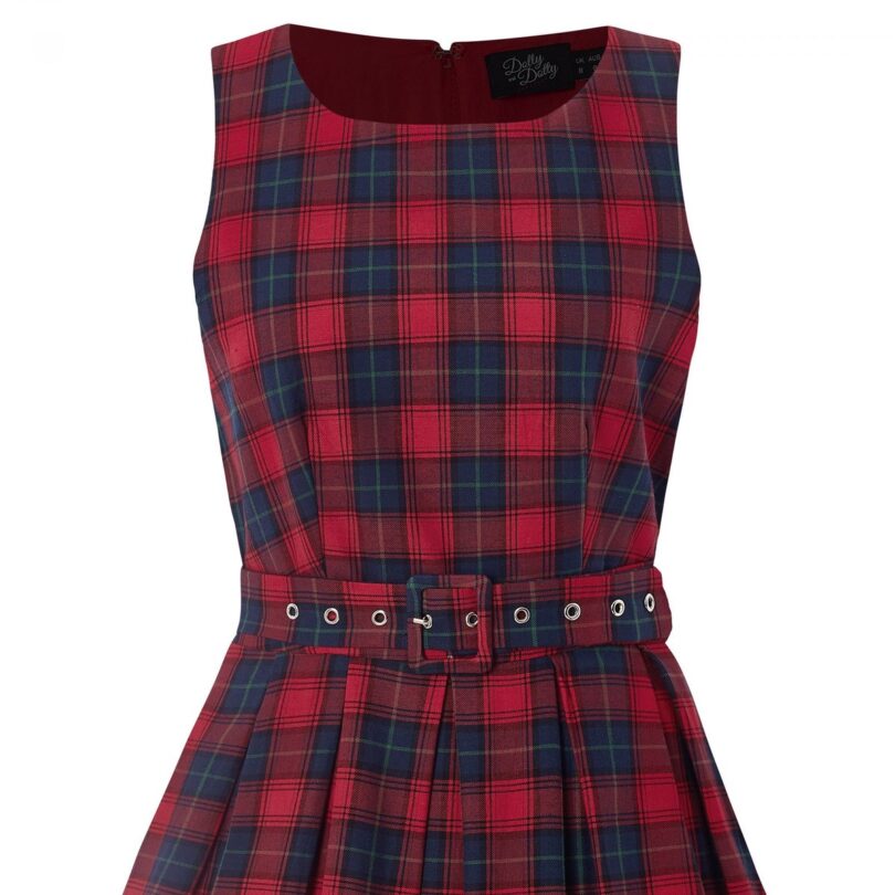 Annie Retro Check Swing Dress in Red/Blue  Shop now at Kitty Darling