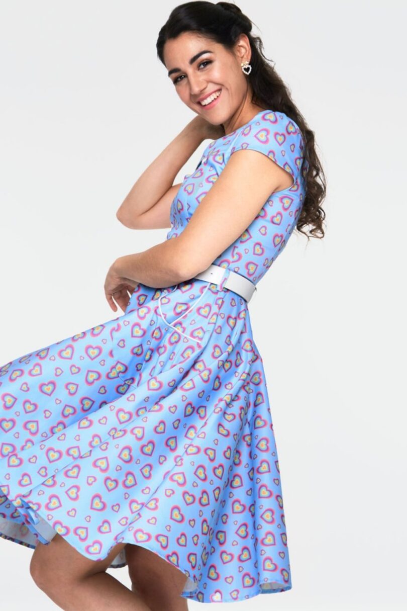 50s Heart Cross Neck Flare Dress  Shop now at Kitty Darling