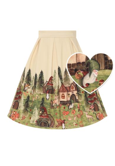 Aisley Gnome Ville Pleated Midi Skirt – Skirt | Kitty Darling
