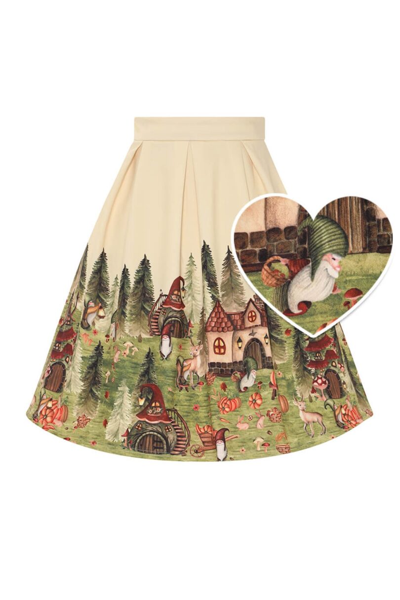 Aisley Gnome Ville Pleated Midi Skirt  Shop now at Kitty Darling