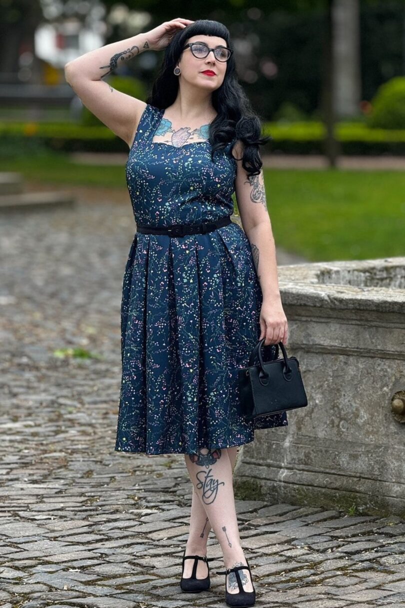 Amanda Swing Dress in Navy Blue Meadow Print  Shop now at Kitty Darling