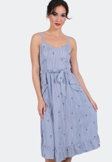 Andy Anchor Pinstripe Flare Dress – Dresses | Kitty Darling