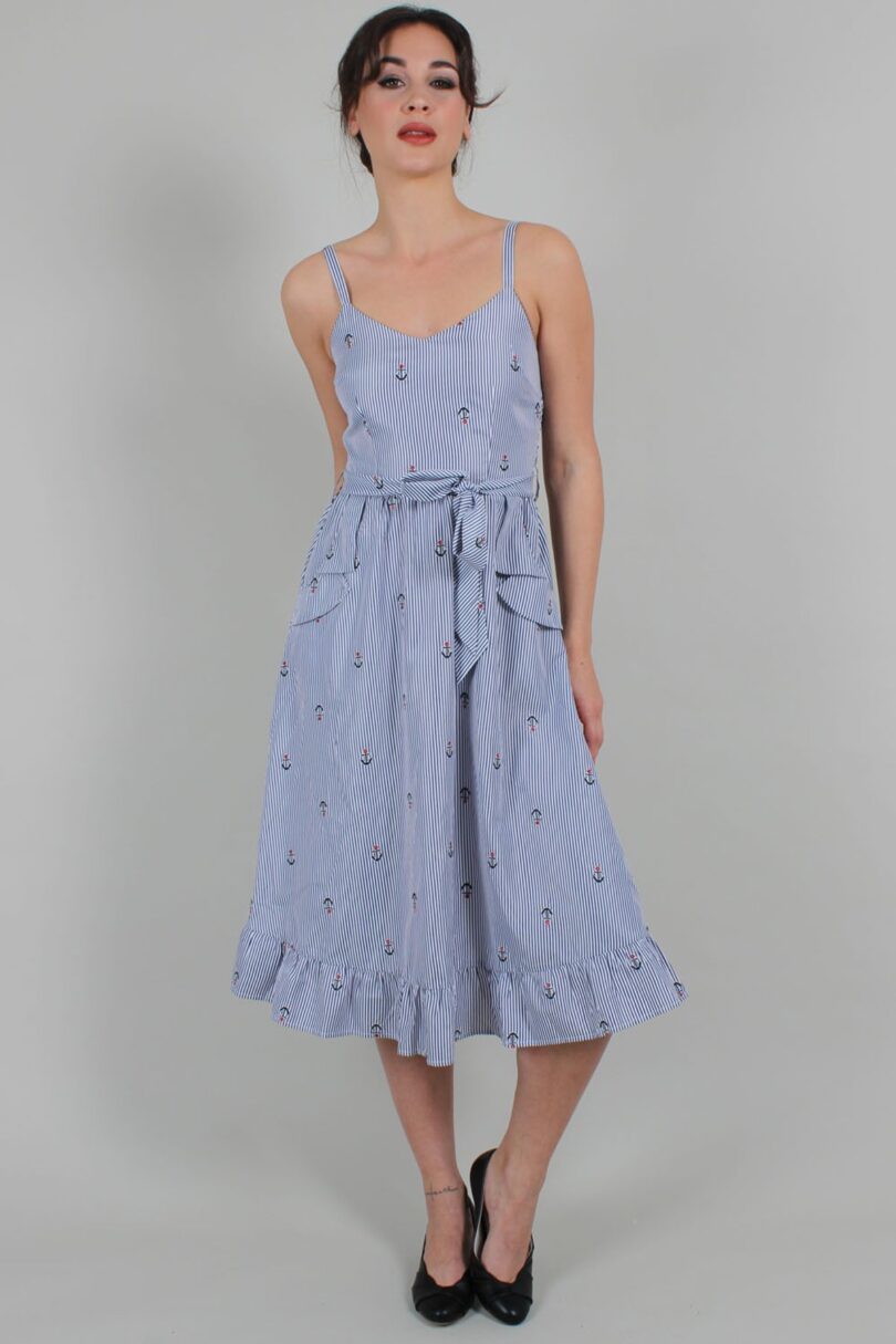 Andy Anchor Pinstripe Flare Dress  Shop now at Kitty Darling