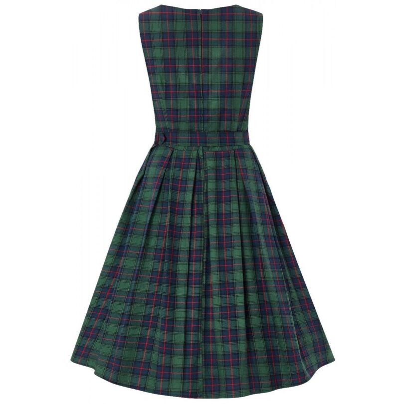 Annie Retro Check Swing Dress in Dark Green  Shop now at Kitty Darling
