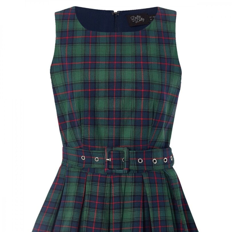 Annie Retro Check Swing Dress in Dark Green  Shop now at Kitty Darling