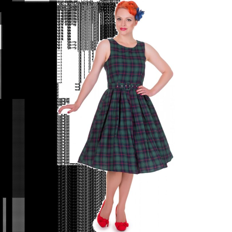 Annie Retro Check Swing Dress in Dark Green  Shop now at Kitty Darling