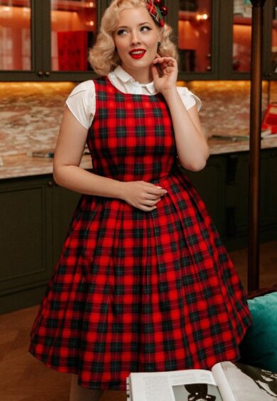 Annie Retro Check Swing Dress in Red/Blue – Uncategorised | Kitty Darling
